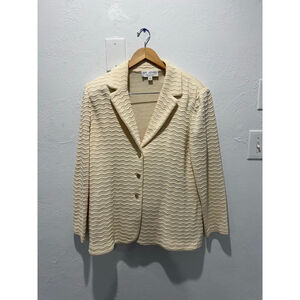 Women's ST. JOHN COLLECTION Cream Wavy Knit Blazer Size 16